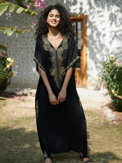 Swimsuit Cover Ups Embroidery V Neck Short Sleeve Swim Cover Up for Women Kaftan Dresses
