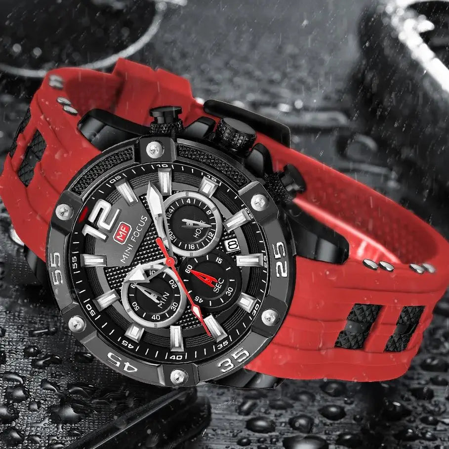 MINI FOCUS Multifunctional Sports Quartz Watch Mens Watches Waterproof Chronograph Wrist Watch with Date Luminous Hands 0349G