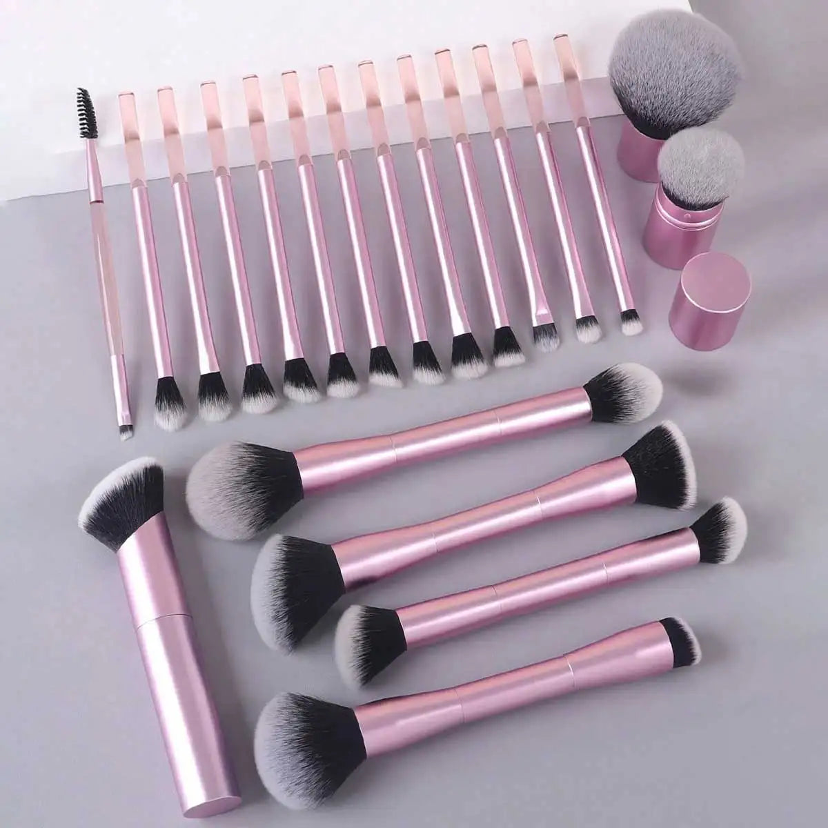 22pcs Makeup Brush Set Including 20pcs Professional Aluminum Tube Makeup Brushes, 2pcs Air Cushion Puffs For Daily Use