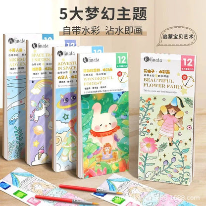 Kids Portable Watercolor Painting Book 12 Sheets Gouache Graffiti Picture 1 Pen Coloring Water Drawing Books Set Kids Toys Gifts