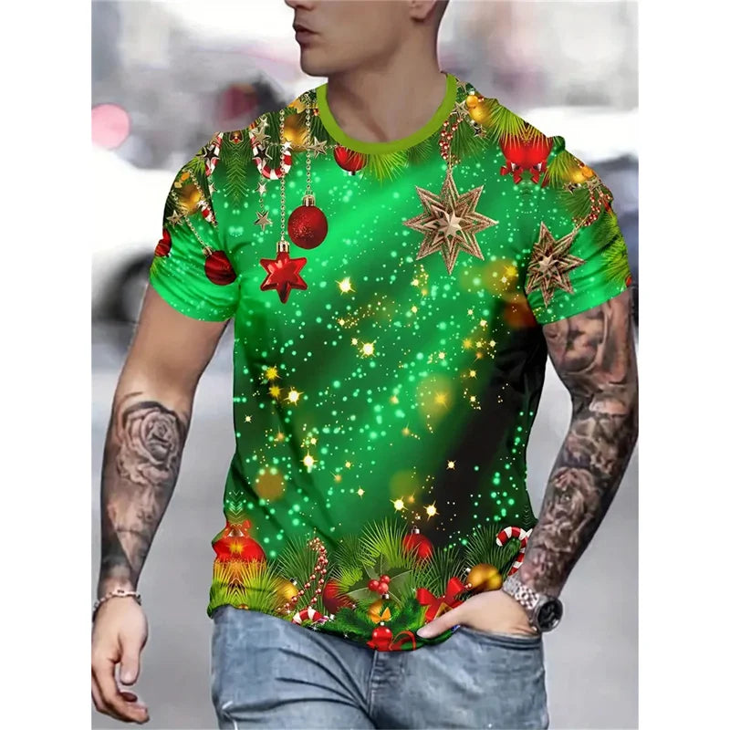 Christmas Tree Pattern T-Shirt For Men Funny Santa Claus 3D Printed Tees Summer Casual Short Sleeve O-Neck Tops Unisex T-Shirts