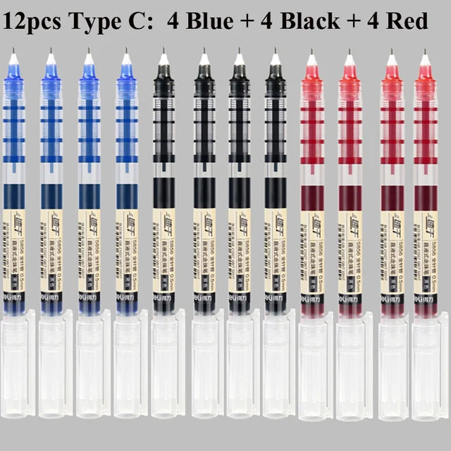 Deli Rollerball Pens, 12 Pack Blue/ Black Liquid Ink Ballpoint Gel Pens, 0.5 mm Fine Tip Rolling Ball Pens for Writing Drawing