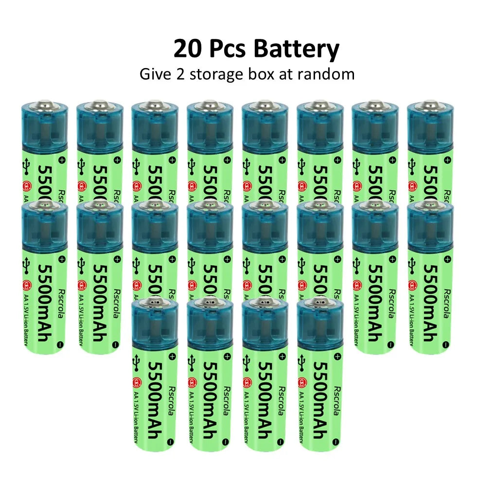 Universal AA Rechargeable Battery Durable 5500mAh Li-ion Battery AA USB Direct Charging for Toys Clocks Game Controllers Cameras