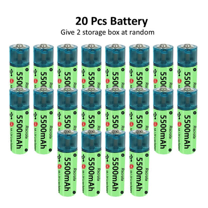 Universal AA Rechargeable Battery Durable 5500mAh Li-ion Battery AA USB Direct Charging for Toys Clocks Game Controllers Cameras