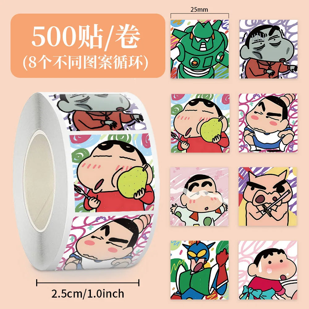 500pcs/Roll Crayon Shin-chan Anime Cartoon Sealing Sticker DIY PVC Laptop Decals Decoration Stiker Reward Gift Toys