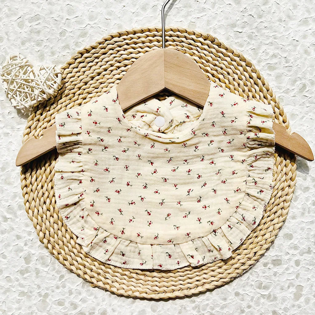 New Spring and Summer Baby Small Floral Bib, Girls' Gauze Ruffle Bib, Cute Baby Drool Towel