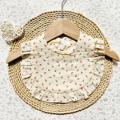 New Spring and Summer Baby Small Floral Bib, Girls' Gauze Ruffle Bib, Cute Baby Drool Towel