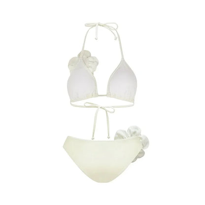 2026 New Sexy White 3D Flower Solid Two Piece Push Up Bikini Set Luxury Swimwear Women Swimsuit Beachwear Summer Bathing Suit