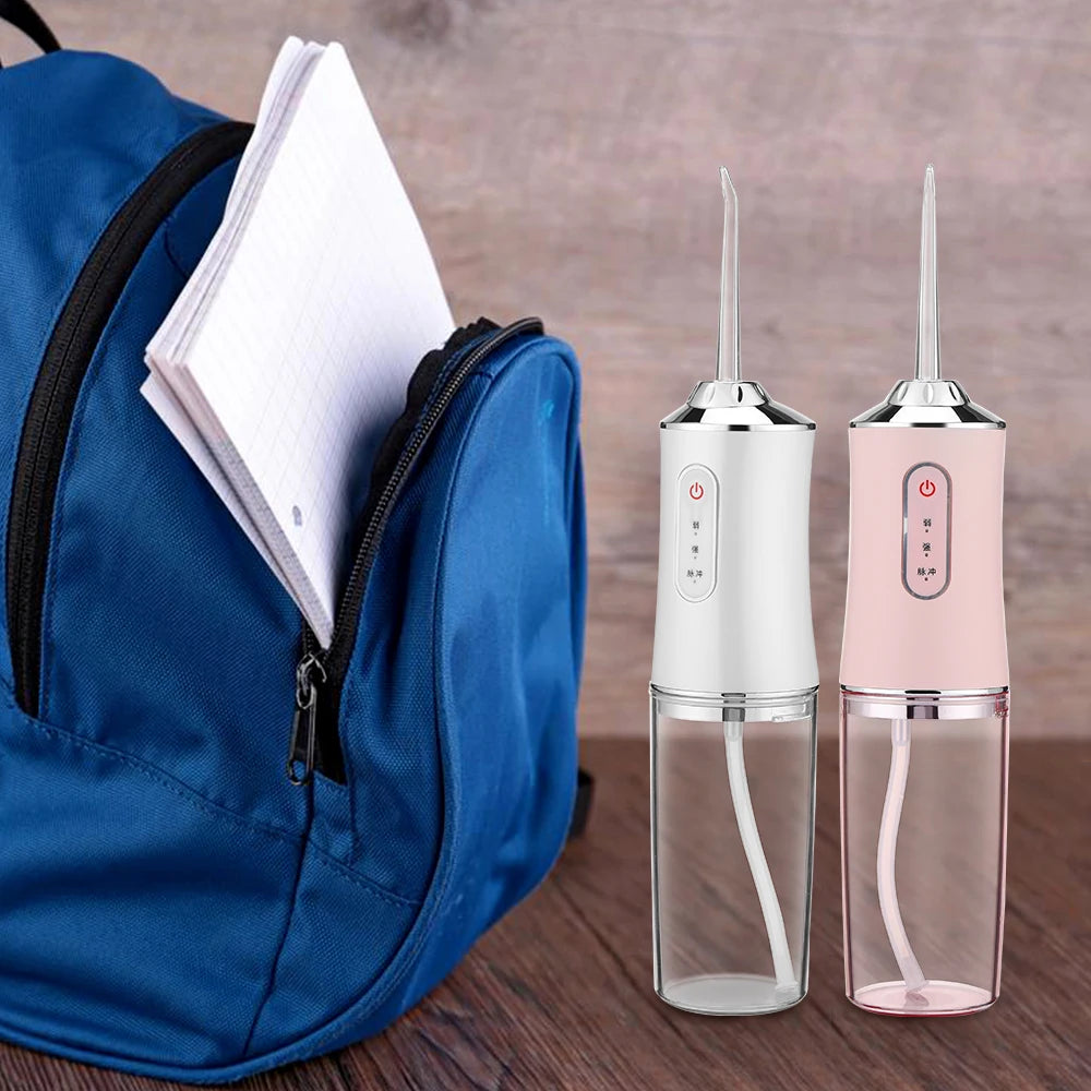 Portable Oral Irrigator Dental Water Flosser USB Water Jet Floss 4 Jet Tip 220ml 3 Modes IPX7 1400rpm Mouth Washing Machine