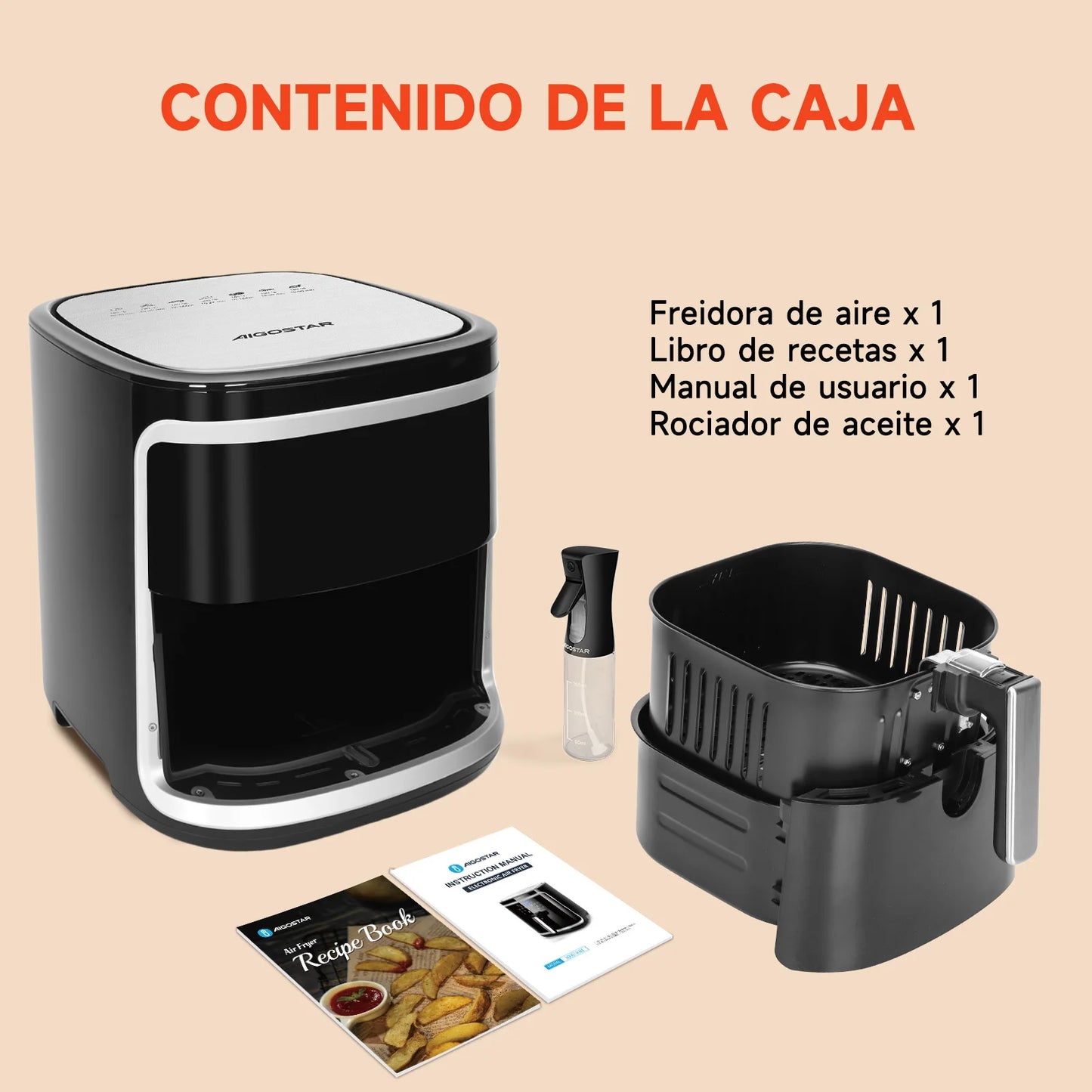 7L Oil-Free Air Fryer, Led Touch Screen, 8 Functions, Removable Non-Stick Basket, Recipe Book Included, 1900