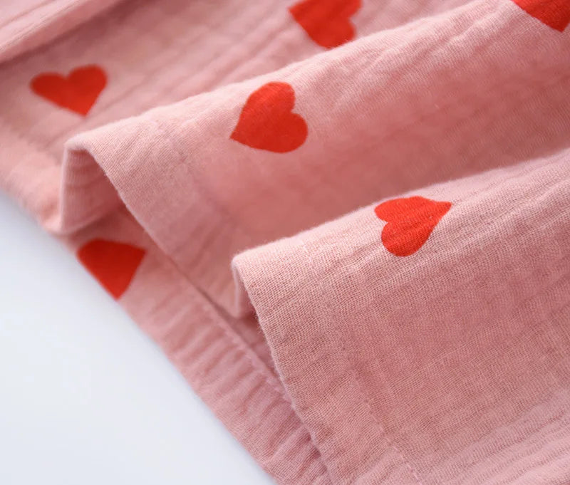 Smal Heart Printing Pink White Colors Women Trousers Pajama Set Cotton Sleepwear Clothes for Spring and Autumn Home Clothing