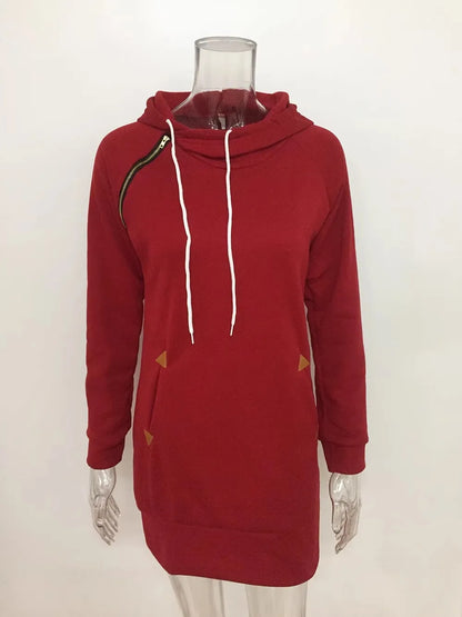 2024 woman Women's Clothing Dresses hot selling new hooded zipper pullover mid length hoodie dress in 5 colors and size 6 Dress