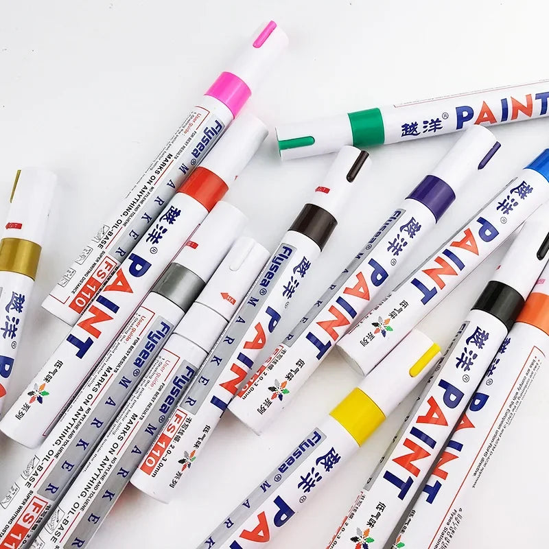 12 Colors White Waterproof Rubber Permanent Paint Marker Pens for Drawing Car Tire Tread Eco-Friendly Tire Painting Highlighter