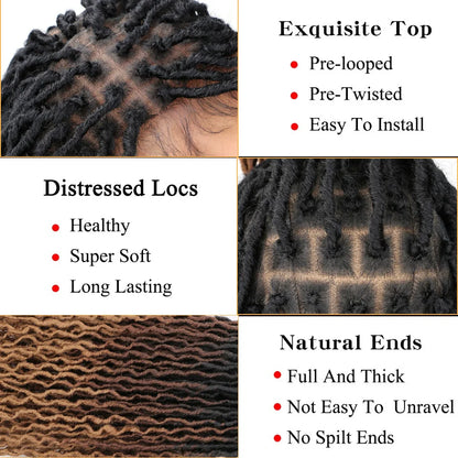 Ombre Faux Locs Wig with Baby Hair Square Part Full Lace Synthetic Braided Lace Front Wig Knotless Braided Wig with Curly Ends