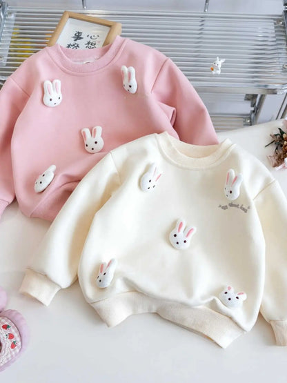 Children's Sweatshirt Spring and Autumn Three-dimensional Rabbit Girl Kids Versatile Cute Cartoon Top Pullover Baby Clothing