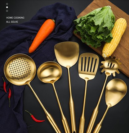 Custom Gilded Stainless Steel Cooking Spoon Set