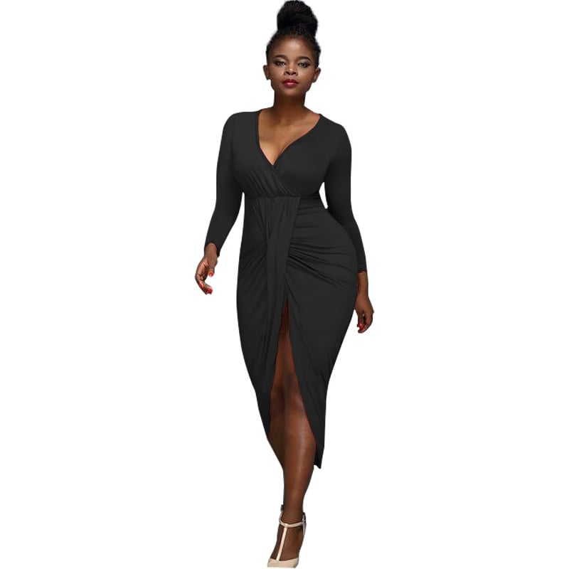 Irregular Long-Sleeved V-Neck Nightclub Dress