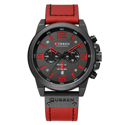 6-Needle Quartz Watch with Calendar and Waterproof Strap