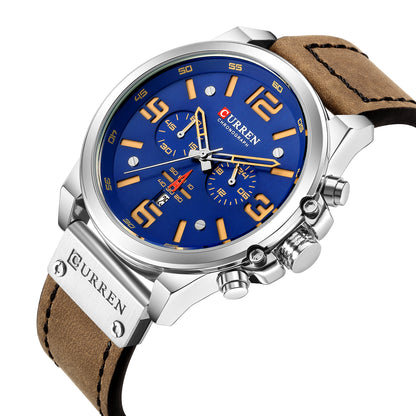 6-Needle Quartz Watch with Calendar and Waterproof Strap