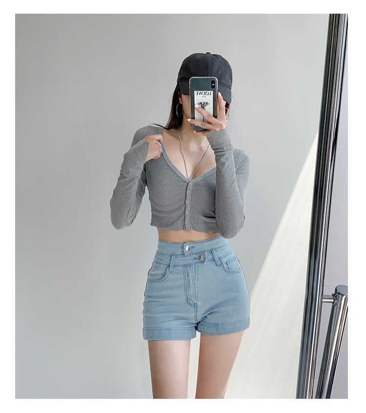 High-Waisted A-Line Denim Hot Pants for Girls
