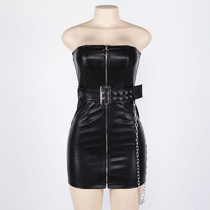 Women's Autumn A-Line Shoulder PU Dress