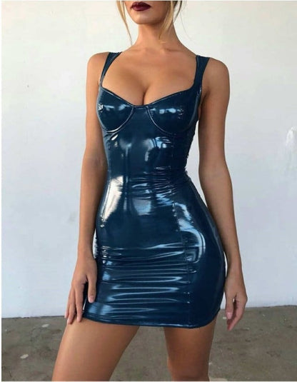 Glossy Wrapped Chest Sling Waist Dress