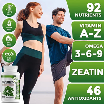 Pure Moringa Oleifera Leaf Extract Veggie Capsules 1000 Mg. Natural Herbal Supplement. Energy, Mood, Memory and Focus Support. Premium Green Superfood (3 Bottles)