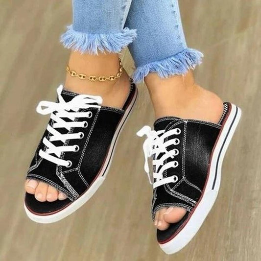Fish Mouth Denim Canvas Lace-Up Casual Sandals