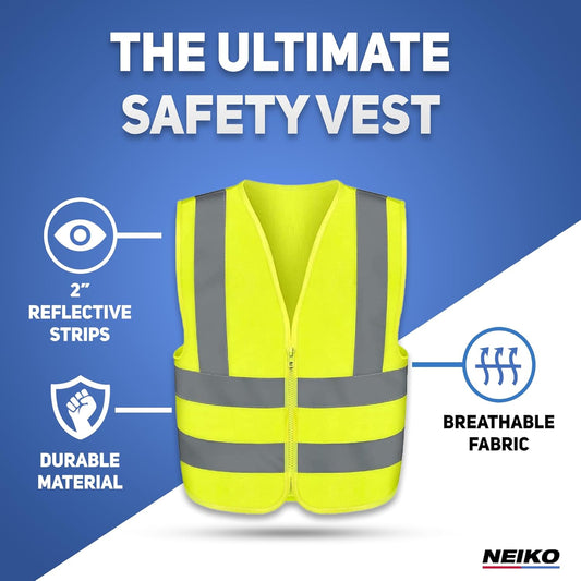High Visibility Safety Vest ANSI Class 2, No Pocket, Neon Yellow, Large (L)