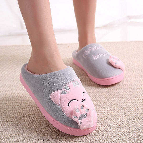 Cartoon Cat Women's Winter Home Slippers