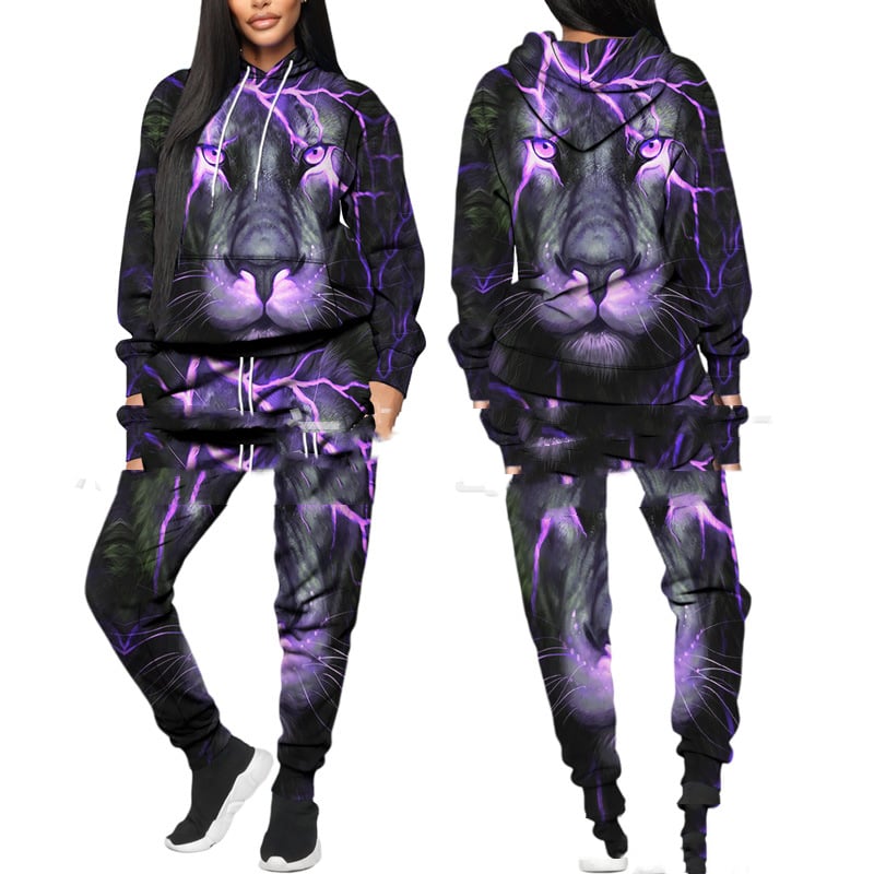 Printed Sports Fitness Hooded Sweater Set