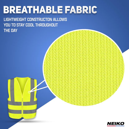 High Visibility Safety Vest ANSI Class 2, No Pocket, Neon Yellow, Large (L)