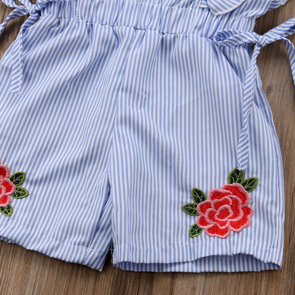 Toddler Girls Flower Stripe Ruffle Romper Jumpsuit