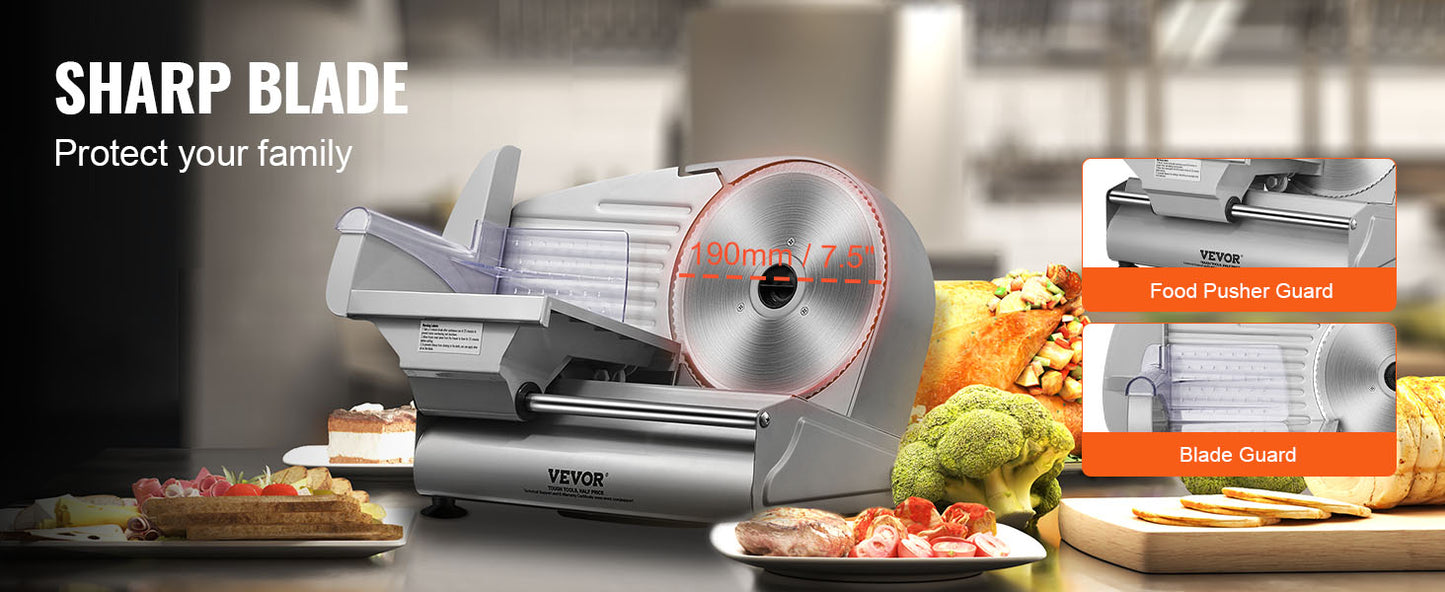 SucceBuy Meat Slicer Electric Deli Food Slicer SUS 420 Stainless Steel Blade and Blade Guard Adjustable Thickness for Home Use